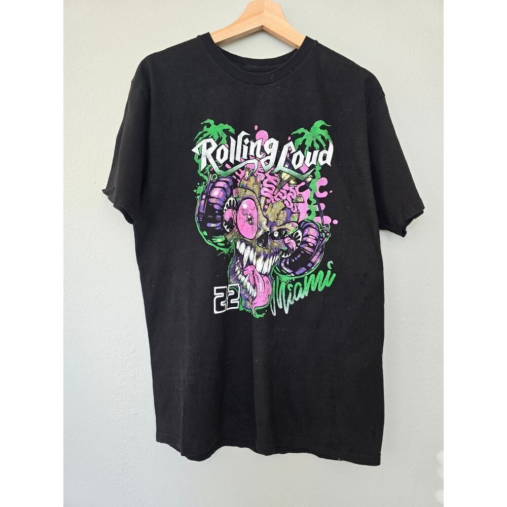 Rolling Loud Miami 2022 Graphic T-Shirt x Vans Black Tee Size M Music Fest Y2K